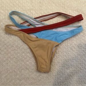 SHEIN tan, blue and burgundy criss-cross bikini bottom size L